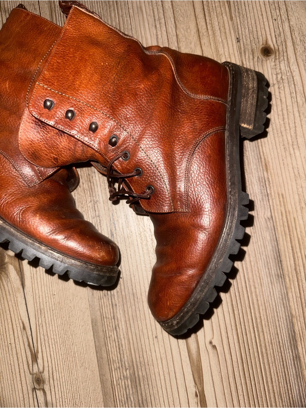 Cole Haan Chestnut Brown Leather Lace-Up Work Boots
